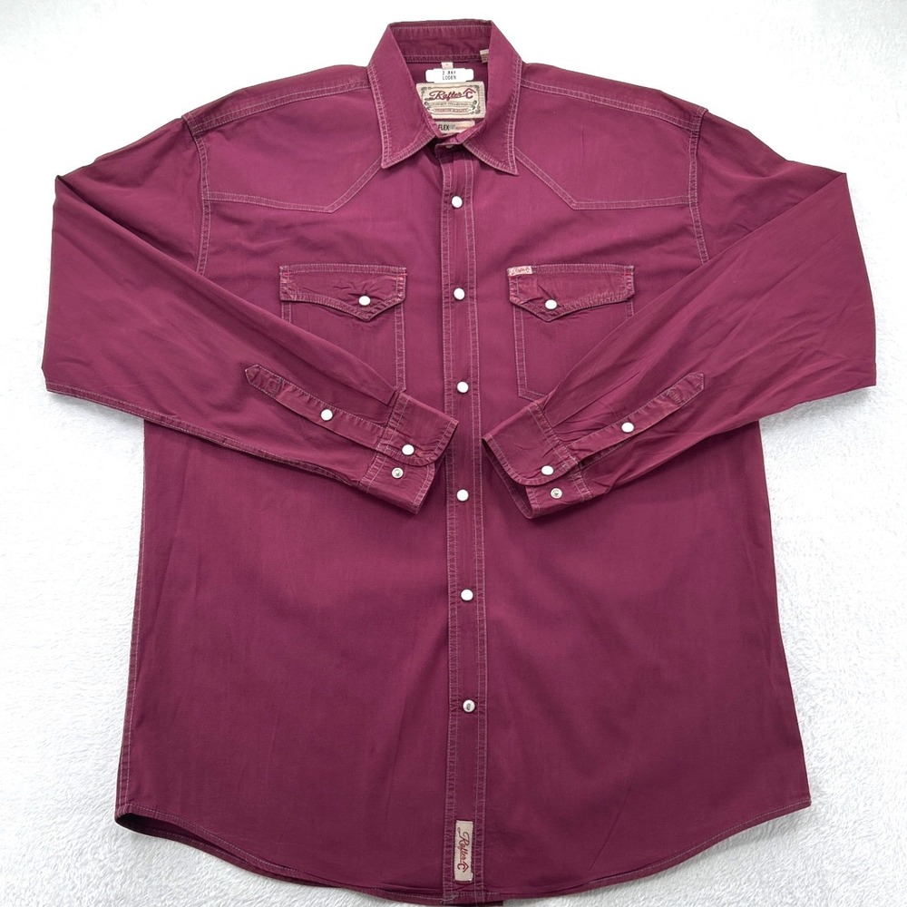 Rafter C Mens Western Snap Shirt Large Burgundy ProFlex45 Cowboy Long Sleeve